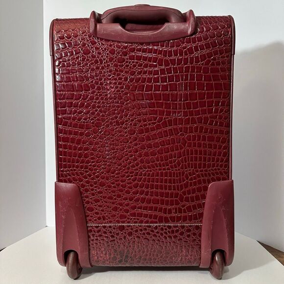 Kathy Van Zeeland Croco PVC Designer Luggage Bag Expandable Burgundy 22” - Picture 6 of 16